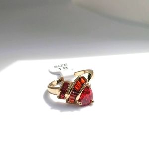 14k Real Gold Plated Ring 8.5 US Ruby Red
